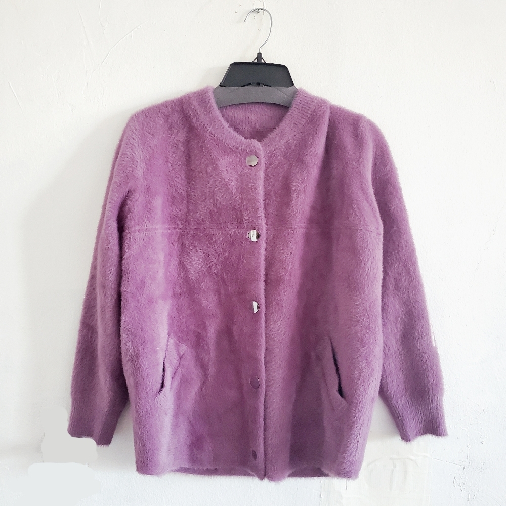 Purple Fur Cardigan Reflective Button Down Spring Season